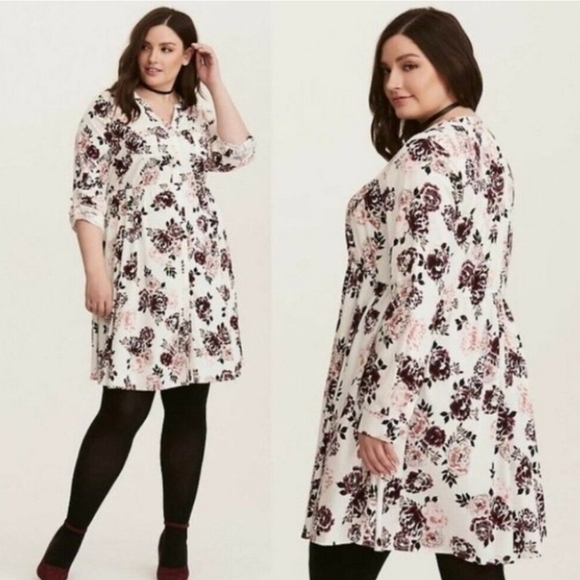 Torrid Challis button front  white floral long sleeve dress - Picture 1 of 11